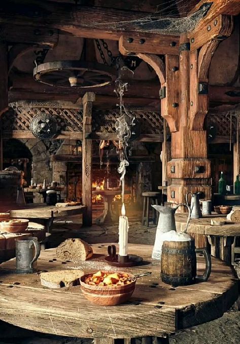 Taverna Medieval, Fantasy Inn, Dnd Room, Red Crow, Medieval Aesthetic, Fantasy Rooms, Medieval Houses, Hobbit House, Fantasy Places