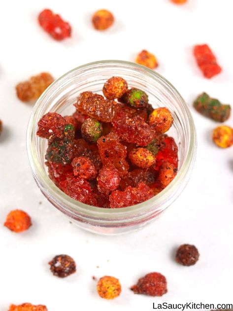 Mexican Candy With Chamoy And Tajin, Spicy Gummy Bears, Chamoy Tajin Candy, Spicy Gummy Bears Recipe, Spicy Gushers Recipe, Tajin Gummy Bears Recipe, Gummy Bears With Chamoy, Chamoy And Tajin Gushers Recipe, Gummies With Chamoy And Tajin