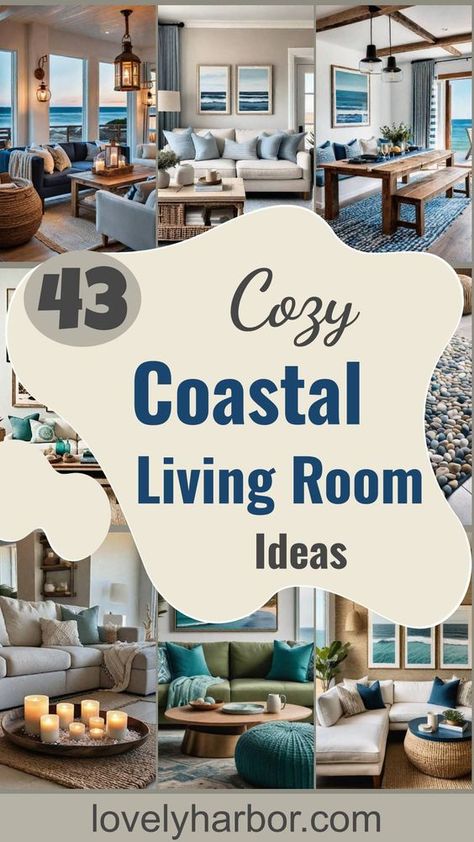 Embrace the beach vibes with these coastal living ideas! Transform your space into a serene seaside haven with standout decor and an airy vibe. Relevant themes include beach-inspired design, coastal furniture choices, soothing color palettes, and natural textures. #CoastalLiving #HomeDecor #BeachVibe Jump into creating your perfect coastal-inspired living room today! Cozy Nautical Living Room, Beach Coastal Interior Design, Coastal Living Room Decor Ideas, Nautical Living Room Ideas, Beach Theme Living Room Coastal Style, California Coastal Living Room, Beach Living Room Decor, Grey Coastal Living Rooms, Coastal Modern Living Room