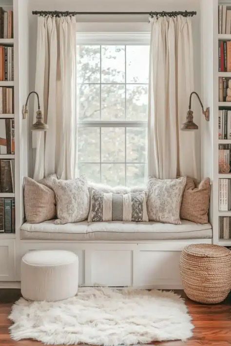 Create the perfect cozy book corner with my 47 inspiring reading nook ideas! This collection has everything you need to design your ideal retreat, from benches with storage ideas to plush chairs layered with pillows and throws. Discover tips for reading nook decor, book nook ideas, and space-saving solutions to make any corner feel inviting and a space you'll love. Elevate your area with lighting suggestions, shelving, and soft textures that bring your reading nook to life! #ReadingNook Wardrobe Reading Nook, Cozy Book Corner, Modern Reading Nook, Benches With Storage, Reading Bench, Reading Nook Decor, Reading Nook Chair, Book Nook Ideas, Built In Bench Seating