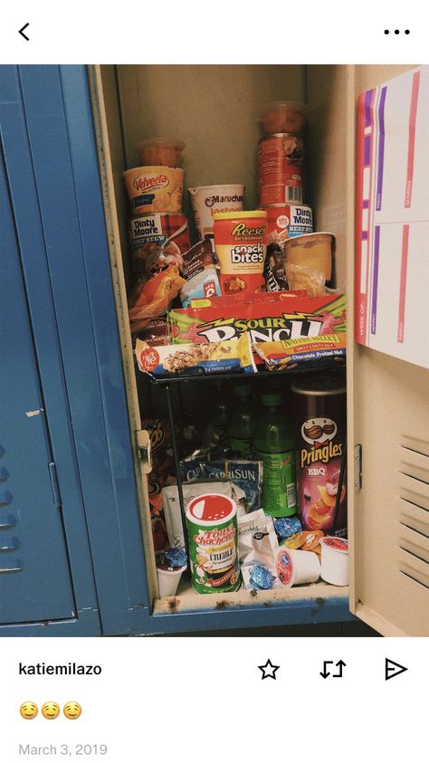 @katiemilazo Food Locker School, Snack Locker Ideas, Snack Locker, Volleyball Locker Decorations, Locker Essentials, School Locker Organization, School Locker Decorations, High School Lockers, Food School