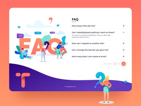 FAQ design for WordPress customization platform by Yana Peiganovich Faq Design, Logistics Design, Music Player Design, Website Design Inspiration Layout, Web Mockup, Ui Design Website, Web Ui Design, App Design Inspiration, Web Inspiration