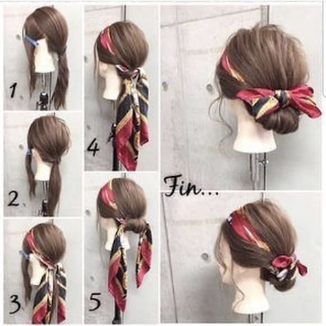 Curly Hair Men Haircut, Tie A Scarf, Top Bun, Hair Bun Tutorial, Hair Scarf Styles, Head Scarves, Peinados Fáciles Para Cabello Corto, Hair Scarf, Curly Hair Tips