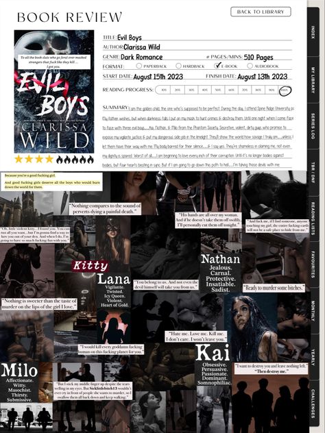 Vile Boys Clarissa Wild Fanart, Evil Boys Clarissa Wild Fanart, Reading List Journal, List Journal Ideas, Dark Romance Novels, University Series, List Journal, Dark Books, Books Fiction