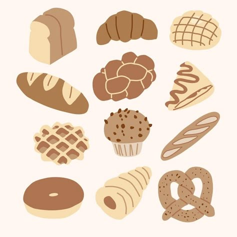 Bread Vector Illustration, Bread Illustration Design, Bread Doodle, Bread Drawing, Bakery Illustration, Bread Illustration, Bread Vector, Bread Icon, Bakery Icon