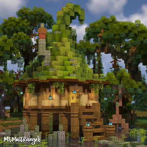 A cute little overgrown witch hut download perfect for your world. Minecraft Swamp Witch House, Minecraft Witch Hut Ideas, Witch Hut Minecraft Build, Swamp Minecraft Builds, Swamp Village Minecraft, Witches Hut Minecraft, Minecraft Hut Ideas, Minecraft Swamp Village, Swamp House Minecraft