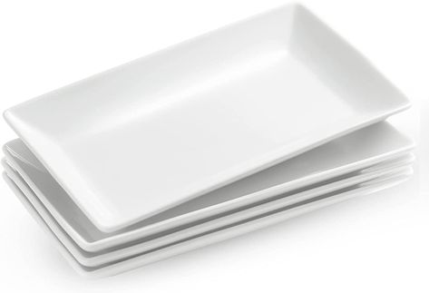 Amazon.com | YHOSSEUN Porcelain Serving Platters Rectangular Trays White Serving Platters for Party, Stackable Set of 4,12 inch: Platters Food Appetizers Party, Christmas Serving Dishes, Plates White, Porcelain Tray, Food Appetizers, Party Dinner, White Set, Sushi Rolls, Serving Trays