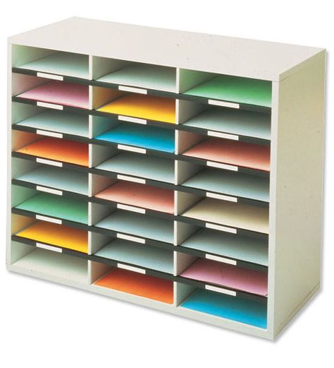 Colour coded sorting trays. £261.60  http://www.worldstores.co.uk/p/Fellowes_Literature_Sorter_Melamine-laminated_Shell.htm Laundry Craft Rooms, Literature Organizer, Wall File, Planning Inspiration, Fashion Organization, Home Organisation, Office Inspiration, Office Organization, Organizing Your Home