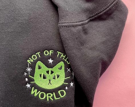 Not of This World, Alien Cat Embroidered Sweatshirt, Adult Unisex, Cute Galaxy Embroidered Crewneck for Autumn, Kawaii Gift for Space Lovers - Etsy Canada Autumn Kawaii, Alien Cat, Space Lovers, Kawaii Gifts, Embroidered Crewneck, Embroidered Sweatshirt, Hand Drawn Design, Beautiful Embroidery, Embroidered Sweatshirts