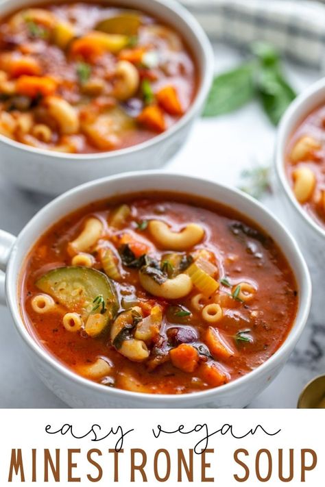 This Vegan Minestrone soup holds true to the original while keeping it plant based and still completely delicious! Vegetarian Minestrone Soup, Vegan Minestrone, Vegan Stew Recipes, Vegan Minestrone Soup, Completely Delicious, Plant Based Soups, Minestrone Soup Recipe, Vegan Soup Recipes, Pasta Soup