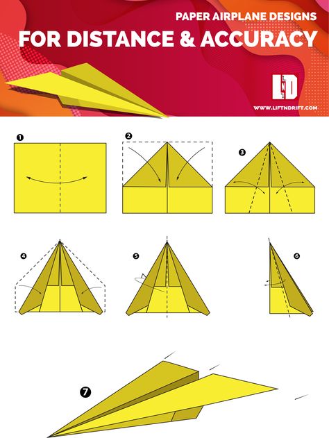 Generally paper airplanes tend to reach 10ft that is good of a performance. But, Paper airplane can reach more than that and can outstand its own potential. Wanna know how? Learn from well engineered instructions from liftndrift.com Follow the LINK to learn more about paper airplanes! School Notice Board, Paper Airplane Party, Airplane Template, Paper Airplane Template, Origami Plane, Make A Paper Airplane, Transportation Crafts, Kids Origami, Band Tattoo Designs