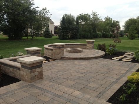 Lewis Center Backyard Retreat - Transitional - Columbus - by Backyard Retreats Patios & Ponds Colored Cement Patio, Large Concrete Patio, Colored Concrete Patio, Colored Cement, Patio Repair, Concrete Patio Ideas, Limestone Patio, Concrete Paver Patio, Small Patio Design