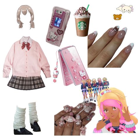 Gyaru Assesories, Kawaii Gyaru Outfits, Easy Gyaru Outfit, Gyaru Aesthetic Outfit, Ganguro Gyaru Outfit, Kogyaru Fashion, Gyaru Outfits Ideas, Kogal Outfit, Kogal Gyaru Outfit