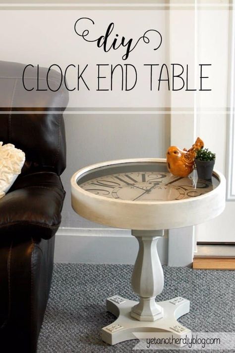 DIY End Tables with Step by Step Tutorials - DIY Pedestal Clock End Table - Cheap and Easy End Table Projects and Plans - Wood, Storage, Pallet, Crate, Modern and Rustic. Bedroom and Living Room Decor Ideas #endtables #diydecor #diy How To Make End Tables, Diy End Tables Farmhouse, Diy End Table, Diy Pedestal, Rustic End Tables, Diy Side Table, Diy End Tables, Tutorials Diy, Bedroom And Living Room