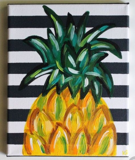 Easy Thing To Paint On Canvases, Chartreuse Decor, Pineapple Painting, Art Dining Room, Painting Kitchen, Simple Canvas Paintings, Cute Canvas Paintings, Soyut Sanat Tabloları, Easy Canvas Painting