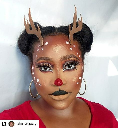 Christmas Reindeer Makeup, Rudolph Makeup, Reindeer Makeup, Xmas Makeup, Christmas Eye Makeup, Rudolph Red Nosed Reindeer, Nose Makeup, Dance Makeup, Christmas Shows