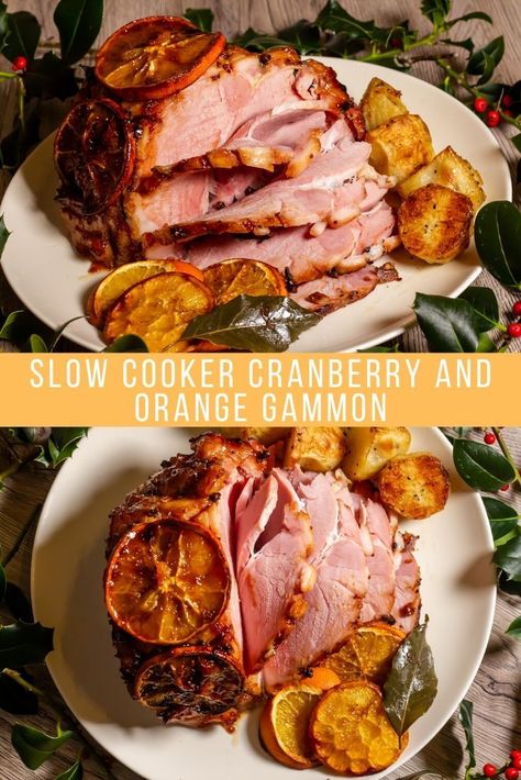 A perfect Christmas ham recipe, slow cooker cranberry and orange gammon is an amazing combination you’ll want to cook again and again. Perfect for entertaining a crowd, or for scoffing yourself whenever you feel like it! Christmas Gammon Recipes, Christmas Gammon, Slow Cooker Gammon, Gammon Recipes, Christmas Ham Recipes, Slow Cooker Christmas, Slow Cooker Ham, Christmas Buffet, Christmas Ham