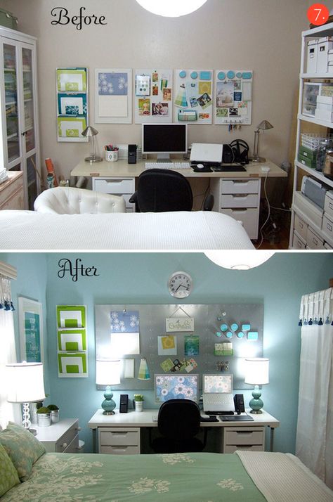 Guest/office/crafts! If I end up having kids I may need to combine some rooms. Craft/guest Room Ideas, Bedroom With Office Ideas, Guest Bedroom Craft Room Combo, Bedroom/office Ideas, Office Area In Bedroom, Guest Room Office Combo Layout, Office In Bedroom Ideas, Bedroom And Office Combo Ideas, Bedroom Office Combo