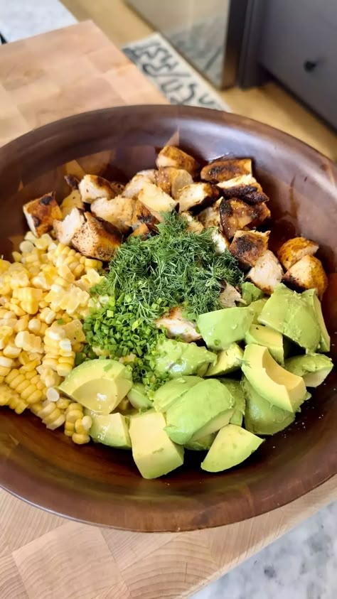 AVOCADO CORN CHICKEN SALAD - Olivia Adriance Salad With Corn, Healthy Corn, Corn Avocado Salad, Corn Chicken, Avocado Chicken, Stuffed Avocado Healthy, Avocado Chicken Salad, Main Dish Salads, Chicken Avocado