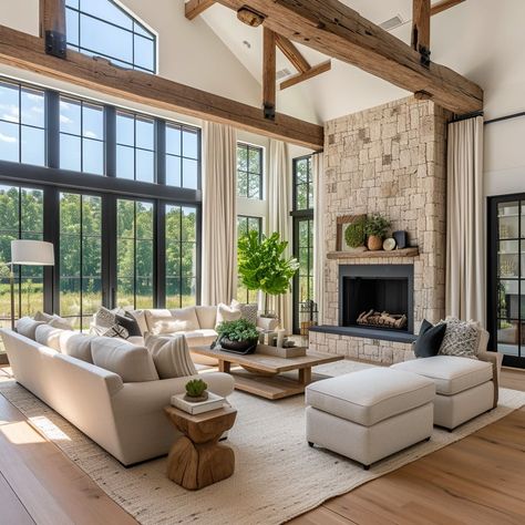 Spacious interiors are bathed in natural light, emphasizing the quality craftsmanship and custom details of the room Vaulted Ceiling Living Room, Dream House Interior, Dream House Plans, Living Room Inspo, New Living Room, A Living Room, House Inspo, Dream Home Design, Living Room Inspiration