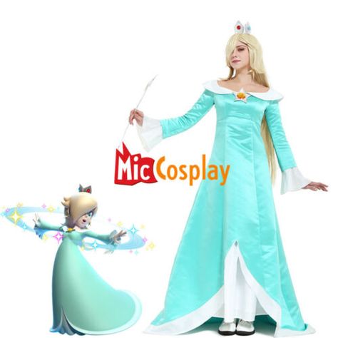 Top Rated Women Princess Rosalina Cosplay Costume Dress Halloween Set with Crown Earrings, Halloween Rosalina Dress Pattern, Rosalina Costume, Rosalina Cosplay, Rosalina Dress, Princess Rosalina, Sid And Nancy, Crown Earrings, Princess Cosplay, Earrings Halloween