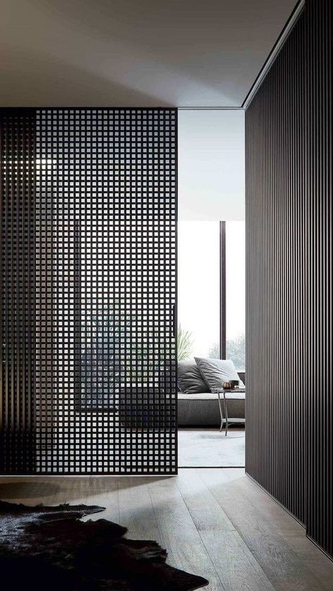 SVAREF High-end interior design inspiration reference image of a beautiful steel room divider Divider Screen Ideas, Room Seperator, Steel Room Divider, 2024 Interior Design, Inspiration Reference, Partition Door, Screen Wall, Steel Structure Buildings, Room Divider Doors