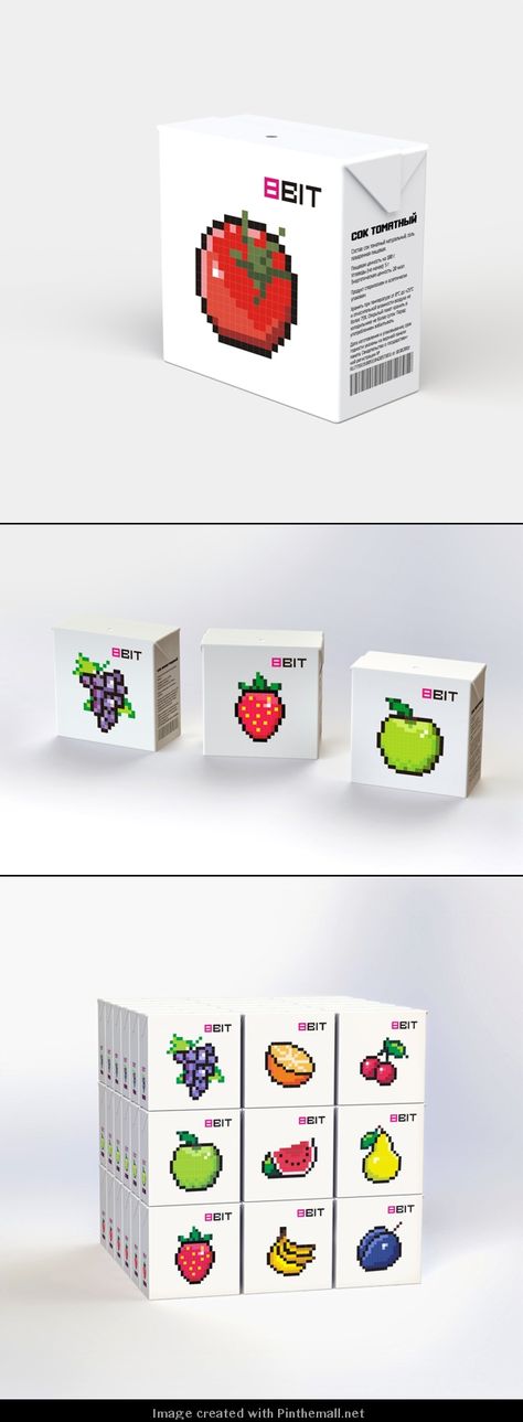 Weird Packaging Design, Packaging 2023, College Projects, Food Package, Fruit Packaging, 8bit Art, Cool Packaging, Fruit Box, Pixel Design