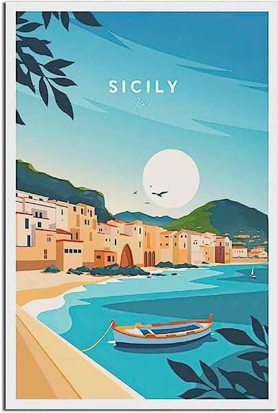 Amazon.com: Office Wall Decor Travel: Home & Kitchen Drawing Room Wall, Sicily Travel, Bedroom Drawing, Italy Sicily, Art Poster Prints, Vintage Travel Poster, Sicily Italy, Travel Home, Kitchen Store