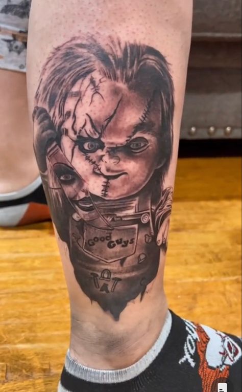 Chucky Tattoo, Horror Movie Tattoos, Tattoo Leg, Movie Tattoos, Tattoos For Black Skin, Horror Tattoo, Back Tattoo Women, Leg Sleeves, Bullet Journal Doodles