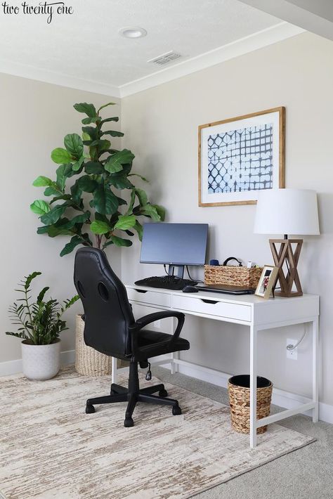 Home Office Area Rug Placement In Home Office, Workspace At Home, Create A Home Office, Office Area Rugs, Rug Placement, Window Treatments Living Room, Bedroom Curtains, Desk In Living Room, Office Area