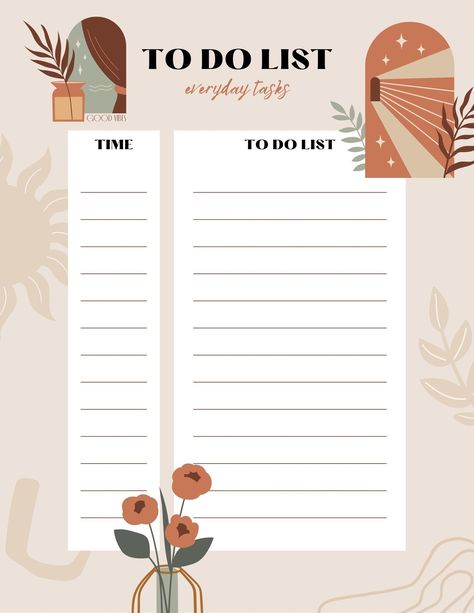 Canva Daily Planner, To Do List Daily, To Do List Template, Workout Planner, Bohemian Modern, Money Making Jobs, Planner Printables, Daily Planner Printable, Daily Planner Template