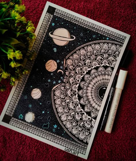 Space🚀/ Galaxy mandala Mandala Art Easy And Beautiful, Galaxy Mandala Art, Aesthetic Mandala Art, Drawing Therapy, Galaxy Mandala, Drama Journal, Mandala Elephant Tattoo, Saas Website, Ornate Mandala