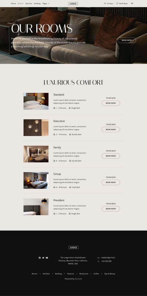 Lodge - Hotel & Resort Elementor Template Kit Hotel Presentation, Resort Website, Webpage Design Layout, Aesthetic Websites, Hotel Website Design, Hotel Booking Website, Travel Website Design, Hotel Sales, Sales Template