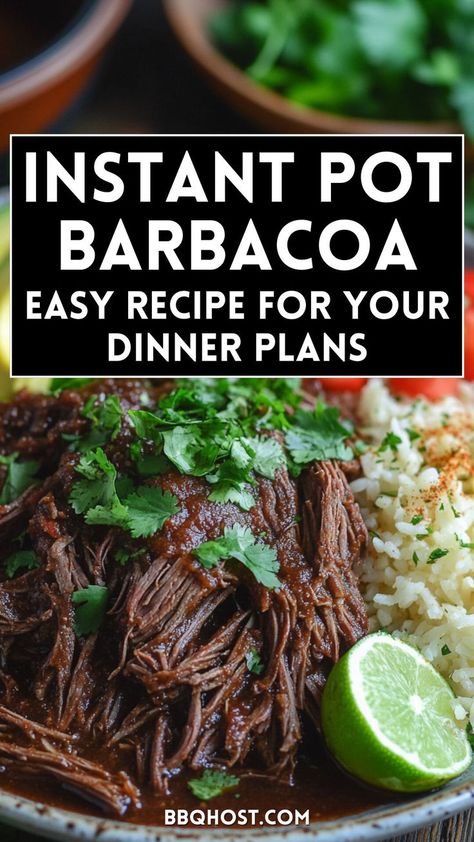 Make this Instant Pot barbacoa for a quick and easy meal that doesn’t skimp on flavor! The chipotle sauce adds smoky heat, and paired with homemade cilantro lime rice, it’s perfect for tacos or bowls. Save this pin now! Click through for the full beef barbacoa instant pot recipe now! Beef Barbacoa Instant Pot, Barbacoa Instant Pot, Instant Pot Barbacoa Beef, Instant Pot Barbacoa, Beef Barbacoa, Cilantro Recipes, Mexican Menu, Barbacoa Beef, Lemon Pepper Seasoning