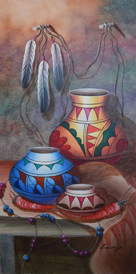 Southwestern Paintings, Mexican Art Painting, Feather Signs, Southwest Pottery, Navajo Pottery, Seaside Art, Native American Artwork, Indian Pottery, Watercolor Projects