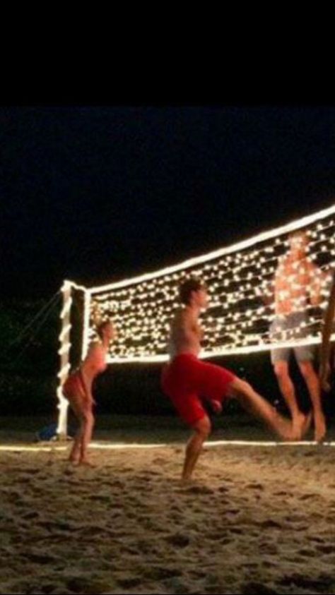 Weave Christmas lights through volleyball net and play volleyball at night! Volleyball At Night, Volleyball Court Backyard, Outdoor Volleyball Net, Volleyball Nets, Volleyball Party, Backyard Creations, Backyard Kids Play Area, Volleyball Net, Play Volleyball