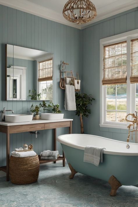 Transform your bathroom into a coastal oasis with Tradewind (SW 6218) - a serene shade of blue that brings a sense of calm and tranquility. Dive into today's interior designer routine for daily bathroom decor inspiration. #Ad #homedecor #homedesign #bathroom #Painthome interiorarchitecture best Wall Colors for Bathroom Colors Bright Room Colors best colors combinations bathroom bathroom Remodeling Modern Paint Colors 2024 Pale Blue Bathroom Ideas, Light Blue And Brown Bathroom, Blue Wall Bathroom, Blue And Tan Bathroom, Tan Tile Bathroom, Light Blue Bathroom Ideas, Blue Green Bathroom, Blue And Brown Bathroom, Paint Colors 2024