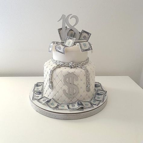 18th Birthday Cake Money, Money Cake Ideas For Women, Money Bag Cake Birthday, Birthday Cake Money Theme, Money Bday Cake, Cake With Money Design, Cake Money Design, Money Cakes Birthday, Money Party Theme