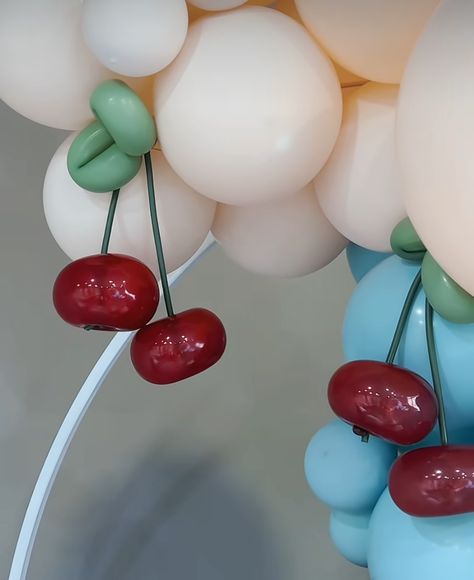 Cherry Balloon Garland, Cherry Party Decor, Cherry Party Theme, Cherries Birthday Theme, Cherry Theme Baby Shower Ideas, Cherry Balloons, Cherry Party Decorations, Cherry On Top Party Theme, Cherry On Top Birthday Party