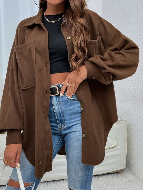 Marron Shirt Outfit Women, Brown Outer Outfit, Coffee Casual Outfit, Brown Oversized Shirt, Brown Shirt For Women, Outfit With Brown Shirt, Coffee Brown Outfit, How To Style Brown Shirt, Tan Shirt Outfit Women