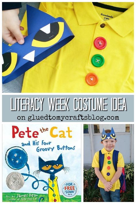 Groovy Buttons - Handmade Pete Character Costume Idea Children's Book Characters Costumes, Childrens Book Character Costumes, Kids Book Character Costumes, Storybook Character Costumes, Pete The Cat Costume, Book Characters Dress Up, Literacy Week, Cat Costume Diy, Book Character Day