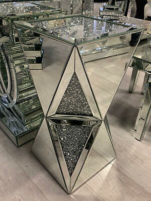 Mirrored Coffee Table Nest of Tables Crushed Crystal Diamond Living Room Stand u | eBay Crystal Furniture, Stand Mirror, Living Room Stands, Mirror Side Table, Mirrored End Table, Crushed Diamonds, Mirror Display, Dressing Table Design, Mirrored Coffee Tables