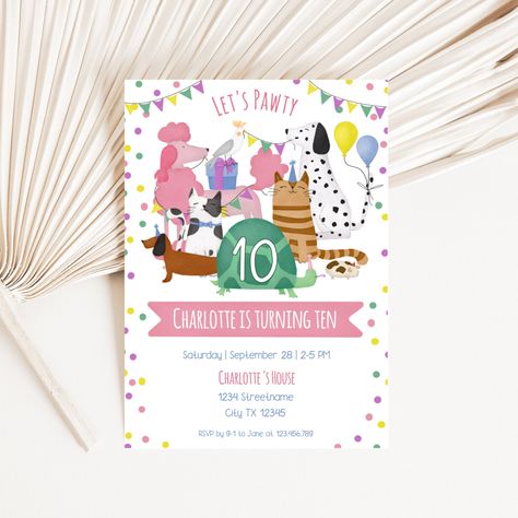 Kitten Puppy Lets Pawty Birthday Invitation, Dog & Cat party invite, Editable Pet Themed Birthday Invite for Girl, Instant Download Corjl Lets Pawty, Cat Birthday Invitations, Kids Birthday Party Invitations, Dog Party, Unique Invitations, Cat Party, Birthday Invitations Kids, First Birthday Invitations, Cat Birthday