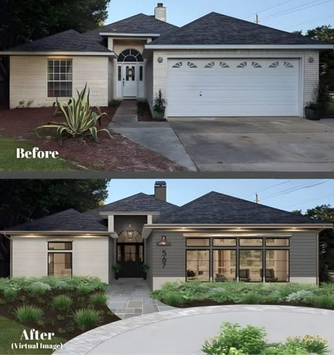 Garage Into Living Space Exterior, Convert Garage To Living Space Exterior, Updated 90s House Exterior, Converted Garage Exterior Curb Appeal, Remodeled Garages Living Spaces, Garage To Living Space Exterior, Garage Turned Into Living Space Exterior, Garage Renovation Before And After, Renovating Garage Into Living Space