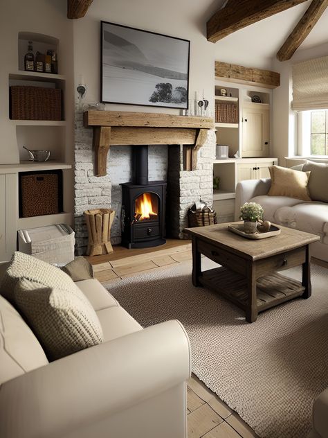 Cosy Rustic Living Room, Cottage Rustic Living Room, Homely Living Room, Neutral Cosy Living Room, Country Home Living Room, Cosy Country Living Room, Living Room Ideas Cozy Rustic, Modern Country House Interior, Country Living Rooms