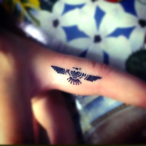 Small black thunderbird tattoo on the side of the finger. Small Eagle Tattoo, Small Bird Tattoos, Bird Tattoo Men, Little Bird Tattoos, Small Bird Tattoo, Finger Tattoo Designs, Eagle Tattoos, Tatuaje A Color, Eagle Tattoo