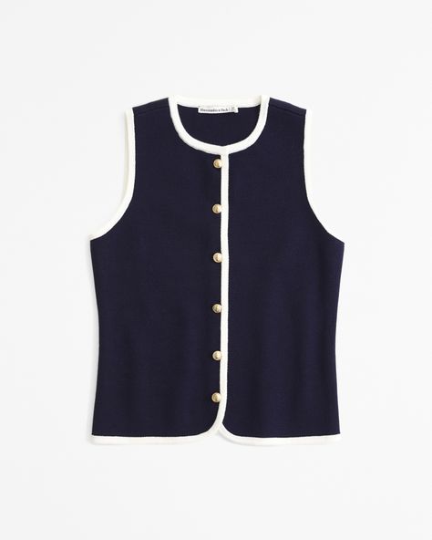 Women's LuxeLoft Button-Up Crew Sweater Vest | Women's Tops | Abercrombie.com No Sleeve Sweater, Loose Knitwear, Sweater Vest Women, Party Skirt, Casual Cardigans, Cardigan Vest, Photoshoot Outfits, Round Neck Tops, Softest Sweater