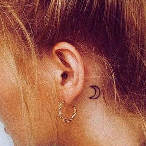 ☽ Moon Ear Tattoo, Crest Outline, Bestie Tattoo, Realistic Temporary Tattoos, Small Tats, Crescent Moon Tattoo, Custom Tattoo Design, Custom Tattoo, Mini Tattoos