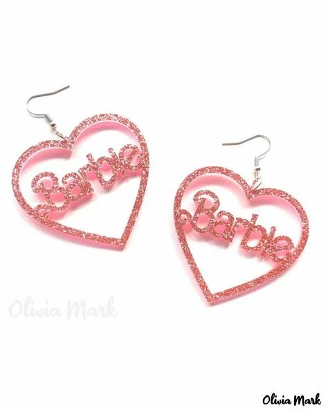 Olivia Mark - 1 pair of heart-shaped dangle earrings for Valentine&#39;s Day Pink Heart Earrings, Letter Jewelry, Love Shape, Costume Earrings, Glitter Earrings, Heart Shaped Earrings, Glitter Hearts, Pink Earrings, Large Earrings