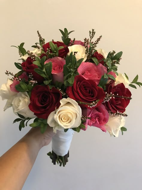 Pink Roses Bride Bouquet, Red Pink White Bridal Bouquet, Red White And Pink Rose Bouquet, Wedding Bouquets Red And Pink, Red White Bridal Bouquet, Red Flower Wedding Bouquet, Red White And Pink Bouquet, Red And Pink Flower Bouquet, Red Pink And White Roses Bouquet